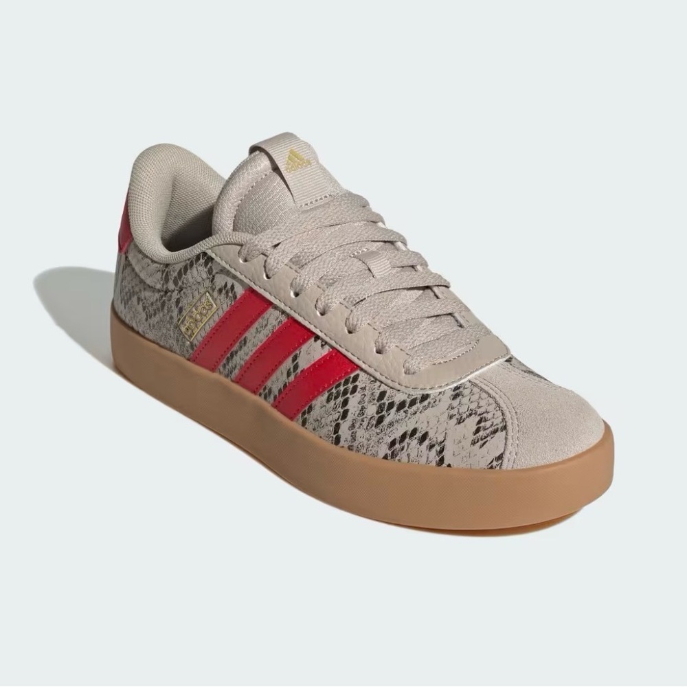 Adidas VL Court 3.0 Beige and Red Patterned Sneakers